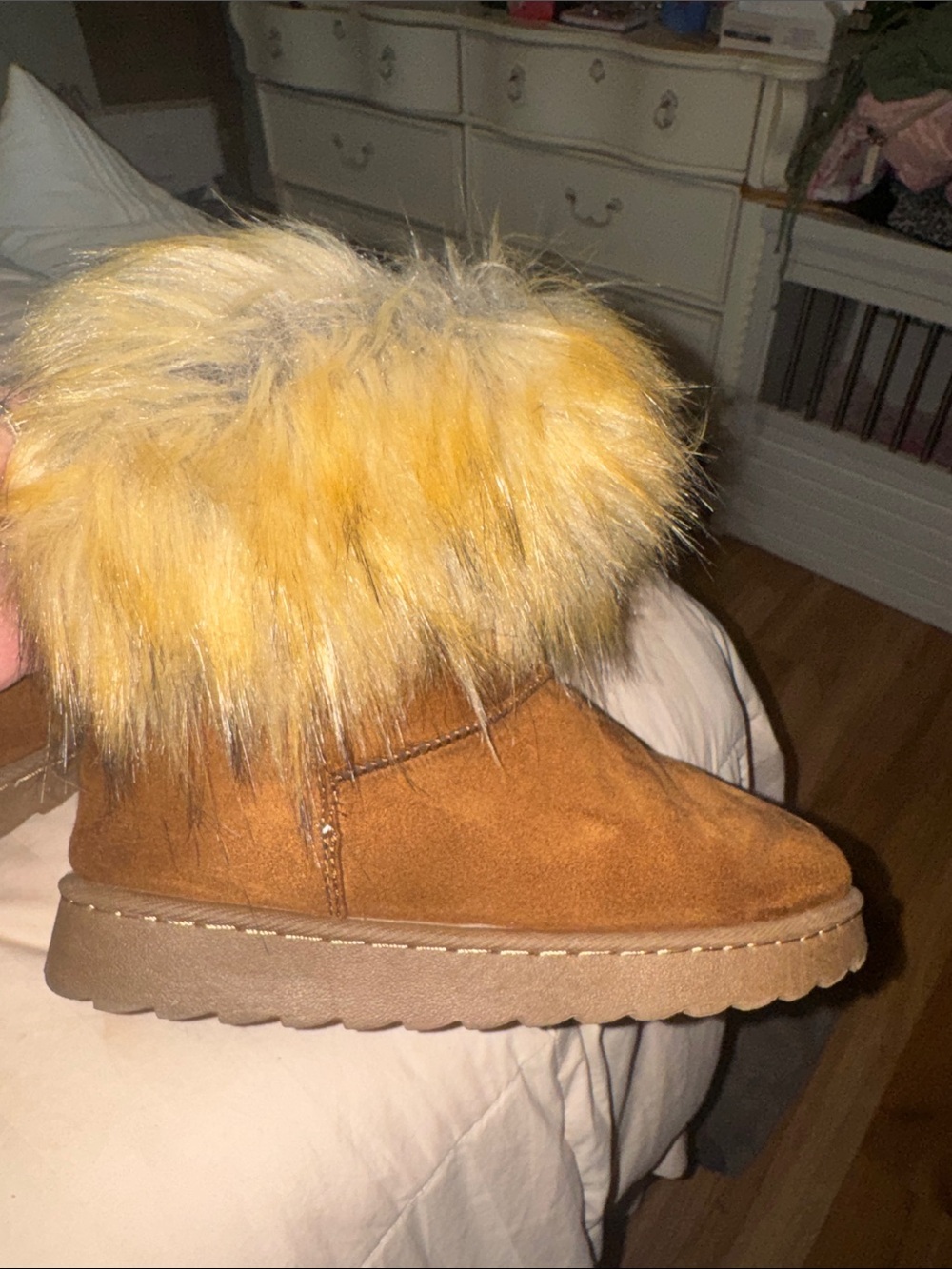 Chestnut Suede Faux Fur Cuff Winter Boot